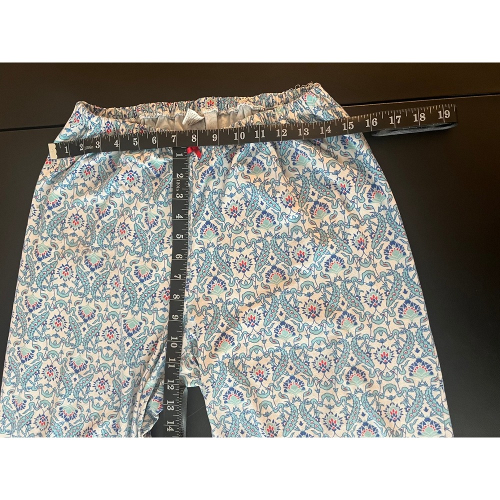 Blue Red Floral Damask Pajama Pants XL Lace Trim Lounge Crop Wide Leg RN 1194 - Picture 5 of 11